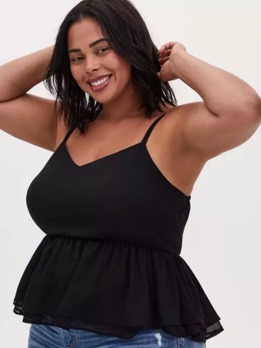 Torrid NWT black peplum babydoll camisole tank ruffle hem smocked back 4X fairy